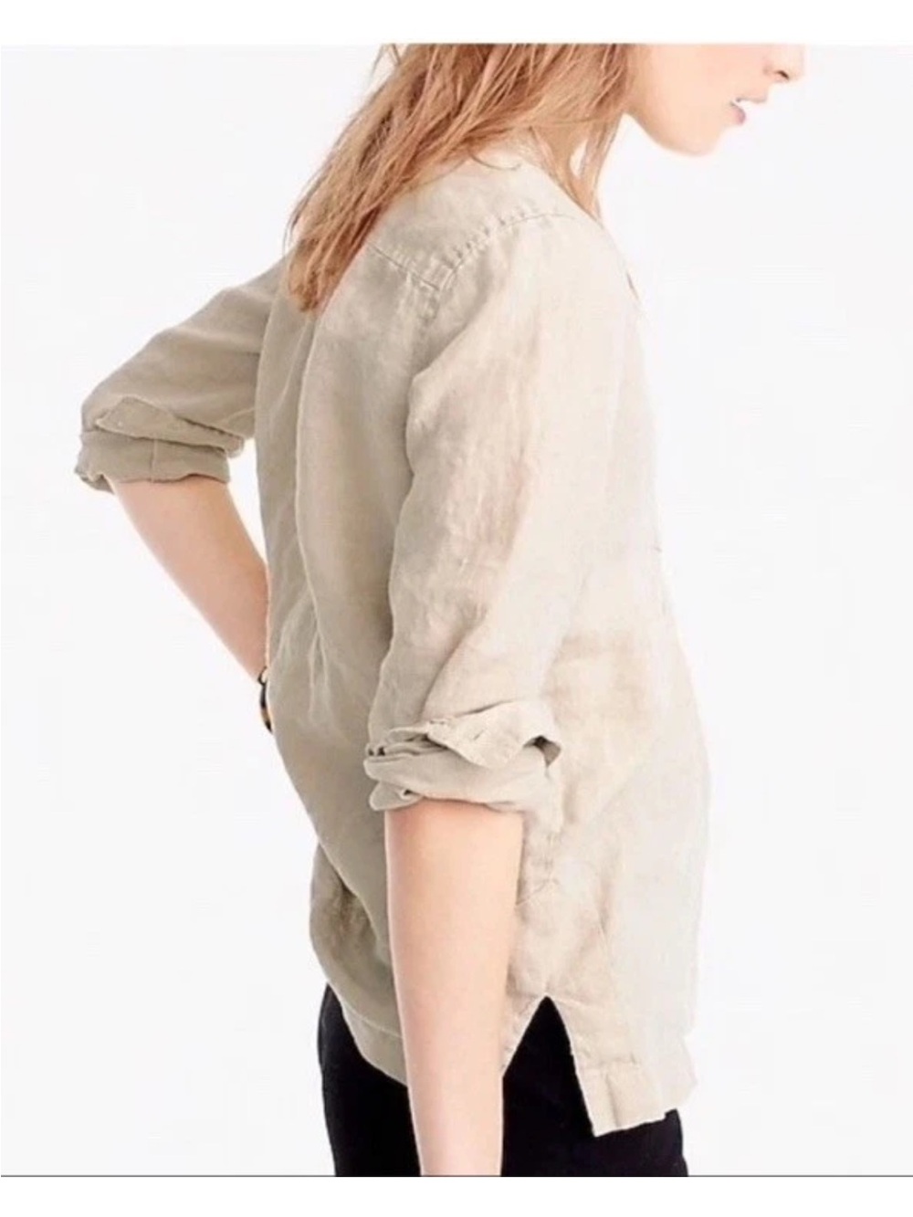 J.Crew Baird McNutt Irish Linen Long Sleeve Popover Top In Oatmeal Sz 8 Neutral - Picture 10 of 11